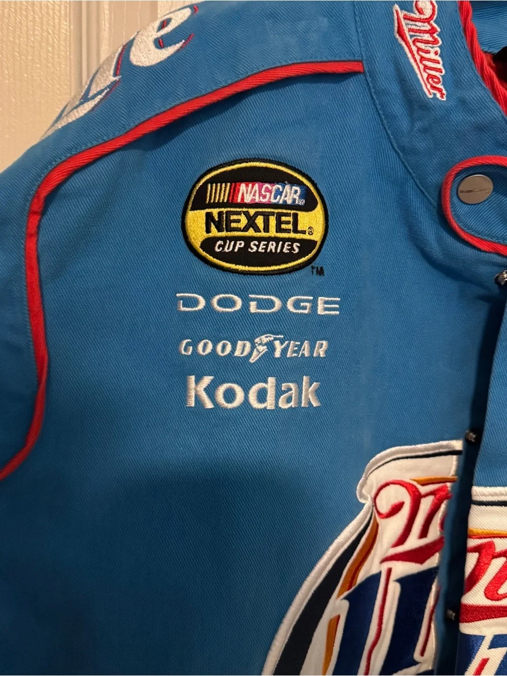 Vintage Kurt Busch Miller Lite Racing Jacket - Blue White Red Logo